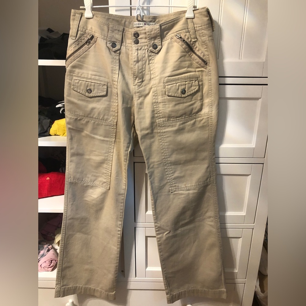Tommy Hilfiger Tan Classic Mid Rise Carpenter Cargo Pants with Multiple Pockets